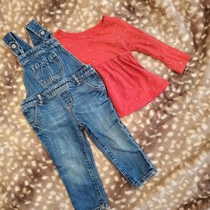 GAP Brand, 2 Piece Bundle, Overalls and long sleeve shirt, Denim, 18-24 Month